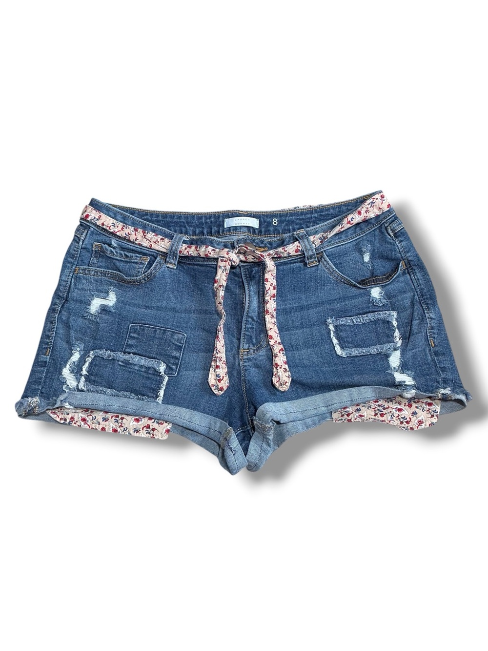 LC Lauren Conrad Distressed Denim Shorts with Floral Trim